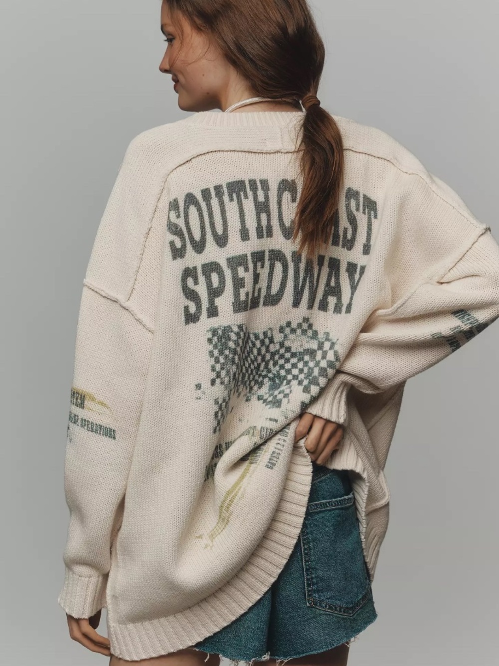 Anthropologie Pilcro Long Sleeve Oversized Sweater SOUTHCOAST SPEEDWAY NWT